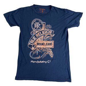 True Religion Mens Navy Graphic Tee S Lightweight Cotton Blend